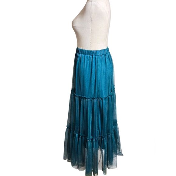 INA Teal Blue Green Peasant Mesh Maxi Skirt - Picture 5 of 8